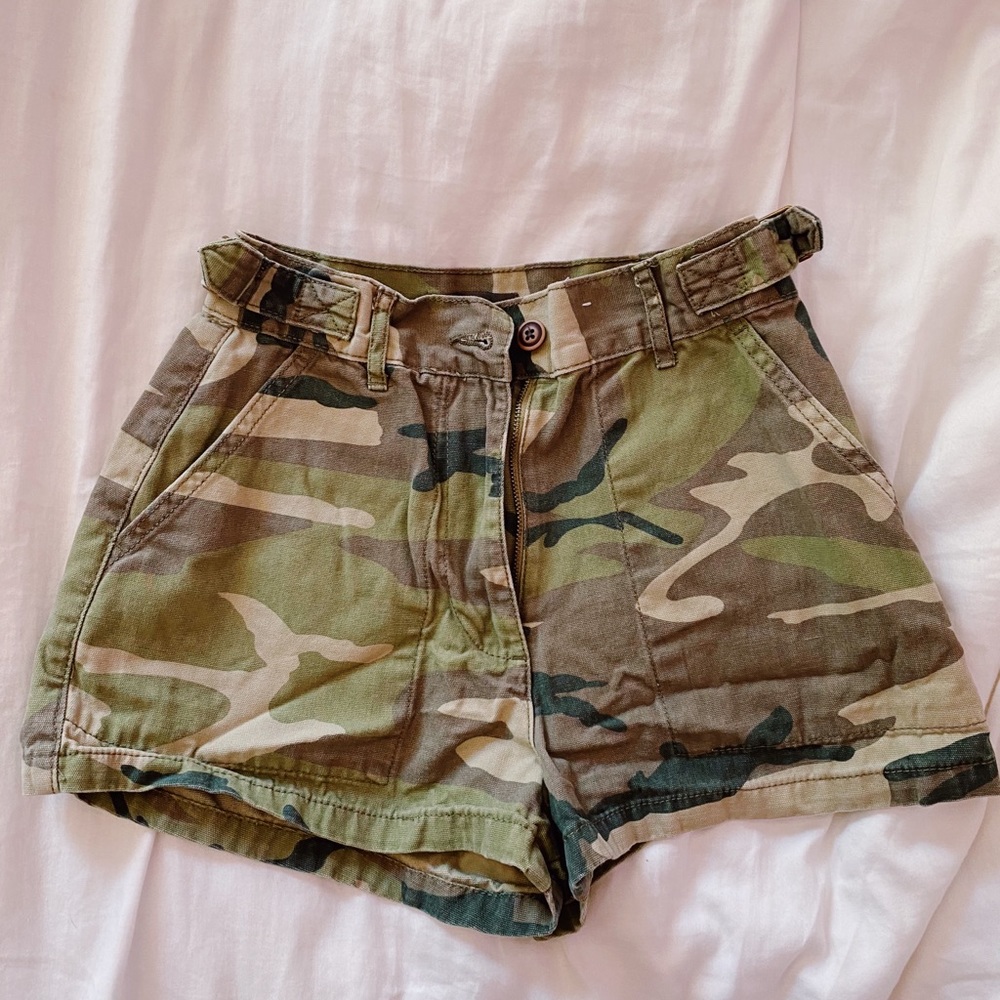 Camo Button-Up High Waisted Shorts